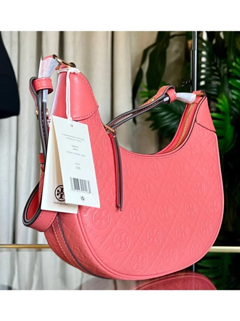 NEW!!!  AUTHENTIC TORY BURCH CORAL CRUSH MONOGRAM CRESENT HANDBAG